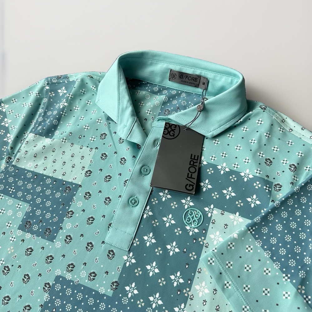 G/Fore Boro Patch Floral Tech Pique Golf Polo Shirt Mint Green Logo Men's M NWT